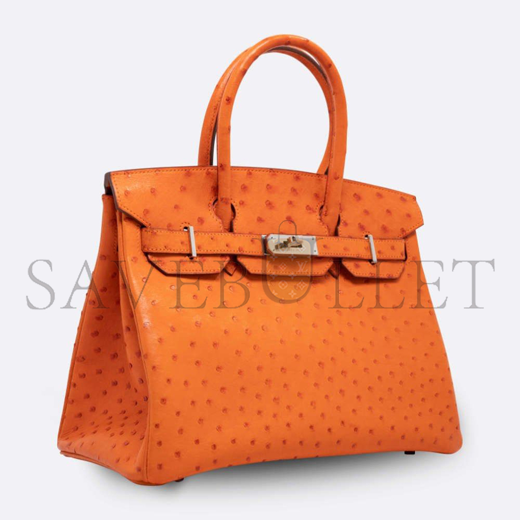 H**mes master birkin 30 ostrich leather orange silver buckle h041933ck85 (30*22*16cm)
